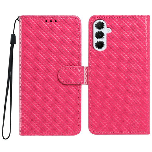 For Samsung Galaxy A37 5G Wallet Case Diamond Texture Leather Stand Flip Phone Cover with Wrist Strap - Rose - 1