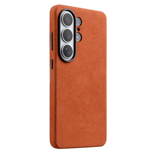 MELKCO For Samsung	Galaxy S26 Ultra Magnetic Case Alcantara Leather + PC Phone Cover with Metal Keys - Orange - 1