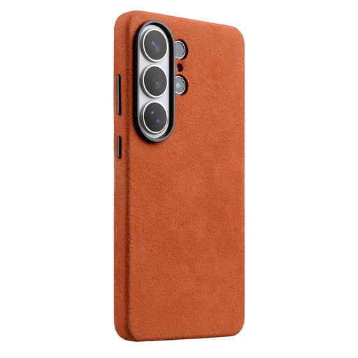 MELKCO For Samsung	Galaxy S26 Ultra Magnetic Case Alcantara Leather + PC Phone Cover with Metal Keys - Orange - 1