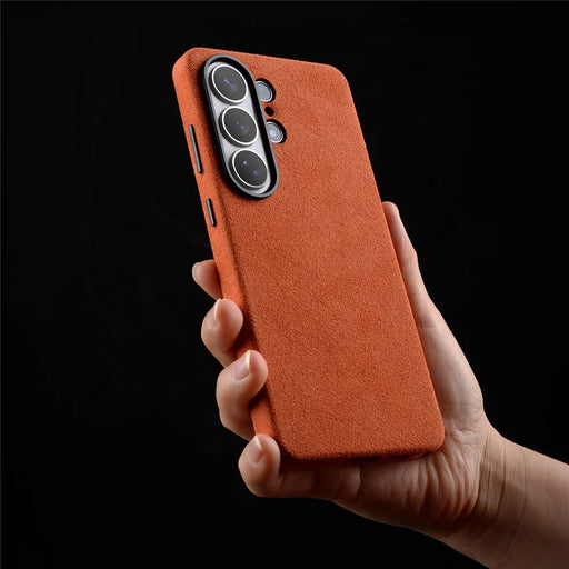 MELKCO For Samsung	Galaxy S26 Ultra Magnetic Case Alcantara Leather + PC Phone Cover with Metal Keys - Orange - 2