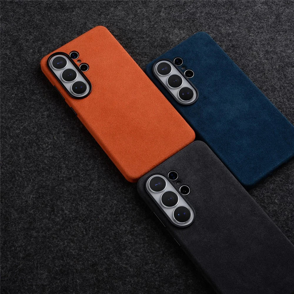 MELKCO For Samsung	Galaxy S26 Ultra Magnetic Case Alcantara Leather + PC Phone Cover with Metal Keys - Orange - 4