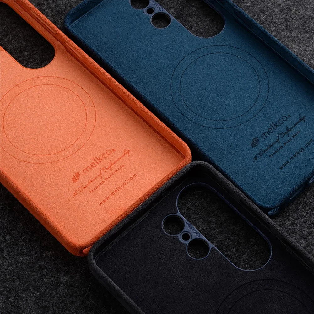 MELKCO For Samsung	Galaxy S26 Ultra Magnetic Case Alcantara Leather + PC Phone Cover with Metal Keys - Orange - 6