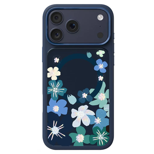 MUTURAL For iPhone 17 Pro Max Magnetic Case Flower Pattern Design Liquid Silicone + Glass + PC Phone Cover - Dark Blue - 2