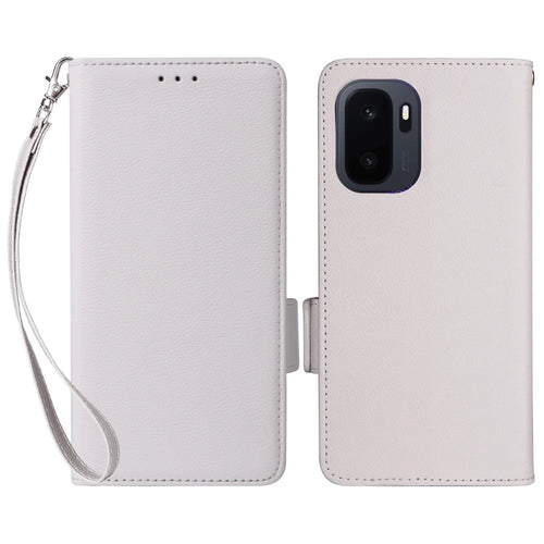 For OnePlus Ace 6 Ultra 5G Case Litchi Texture Wallet Leather Phone Cover with Wrist Strap - White - 1