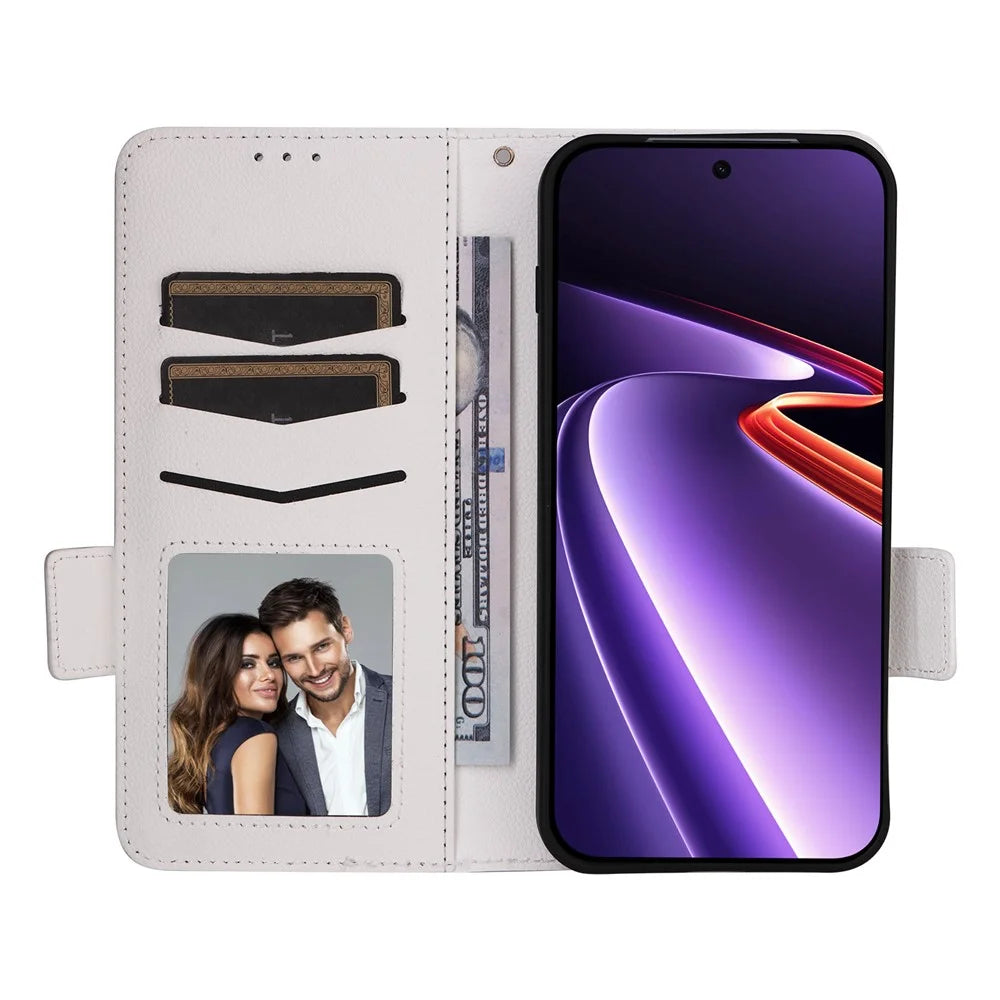 For OnePlus Ace 6 Ultra 5G Case Litchi Texture Wallet Leather Phone Cover with Wrist Strap - White - 2