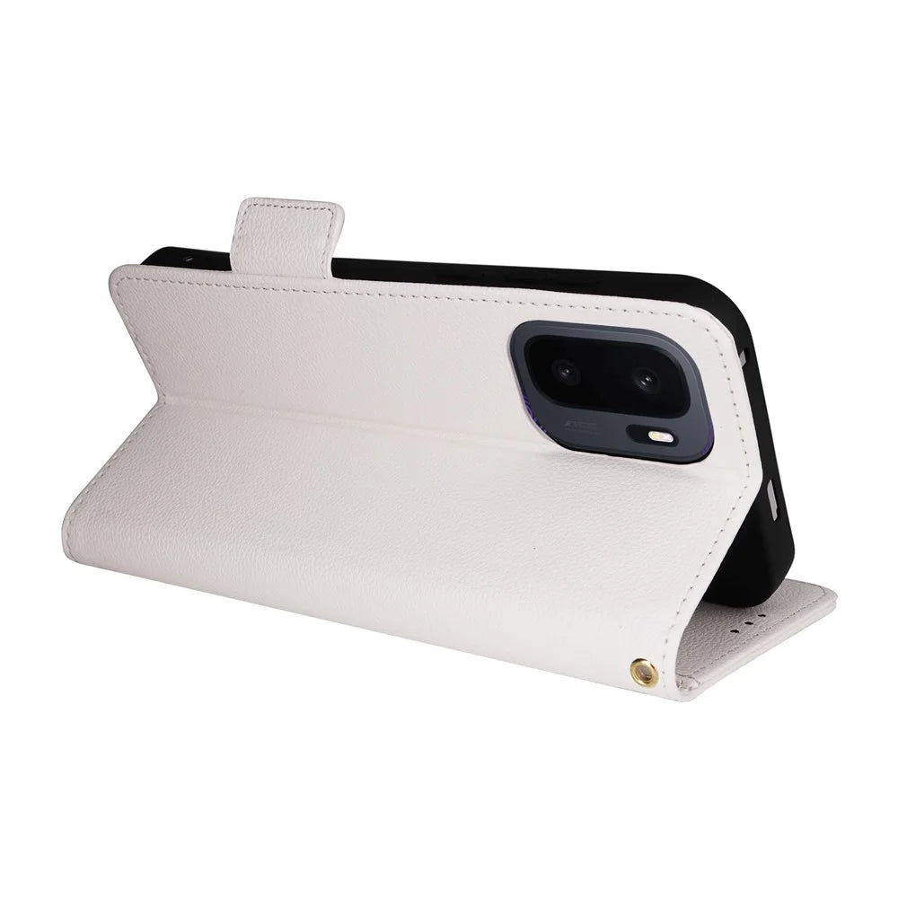 For OnePlus Ace 6 Ultra 5G Case Litchi Texture Wallet Leather Phone Cover with Wrist Strap - White - 4