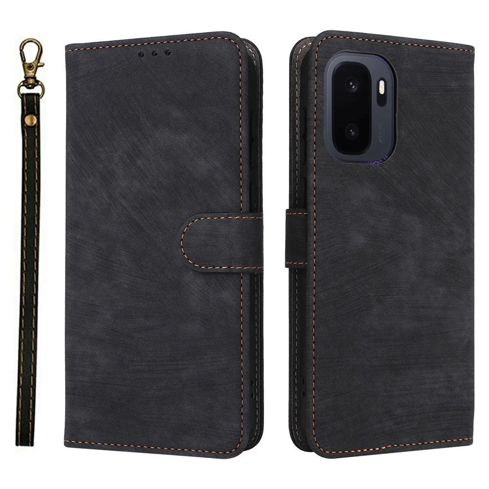 For OnePlus Ace 6 Ultra 5G Case Wallet RFID Blocking PU Leather Phone Cover Stand with Strap - Black - 1
