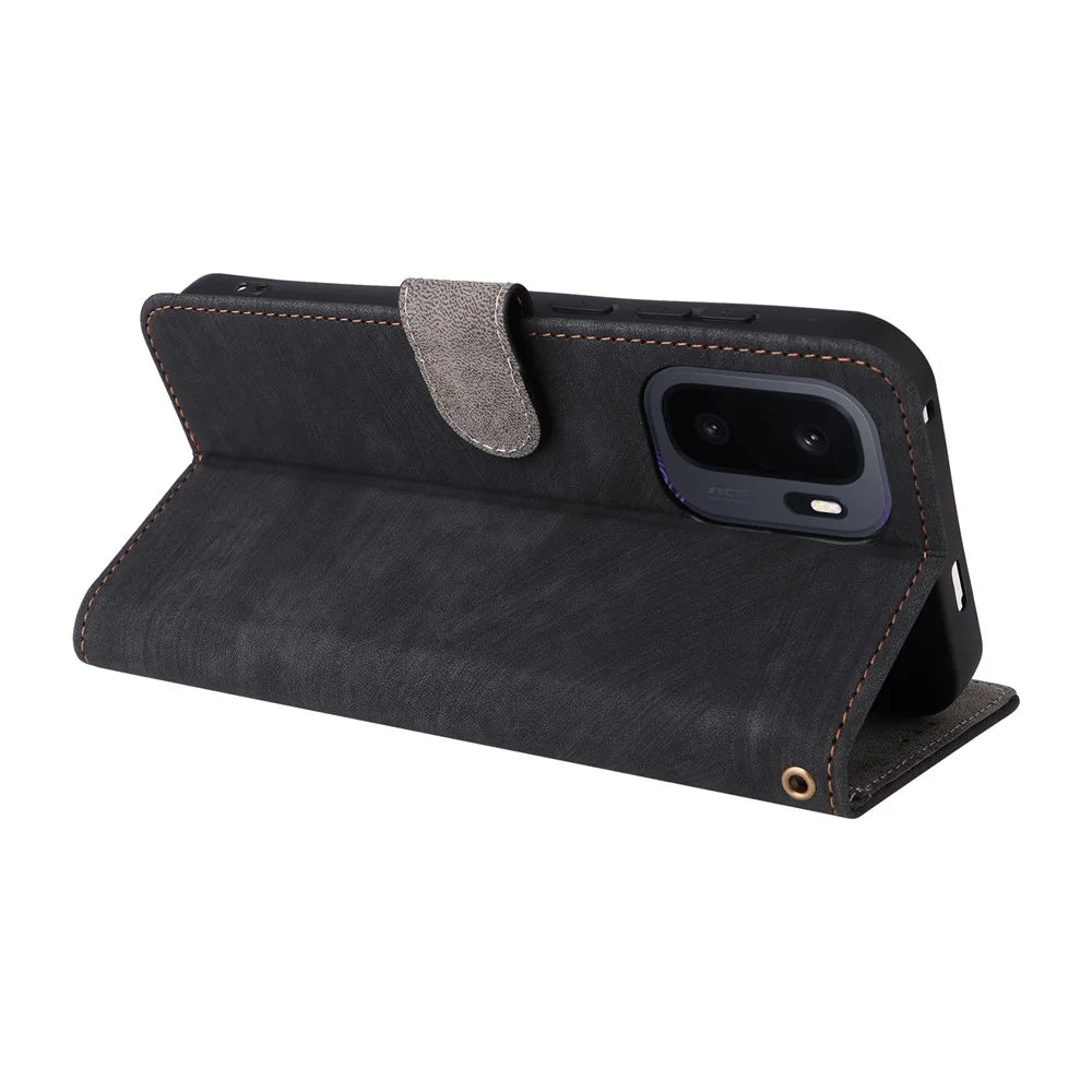 For OnePlus Ace 6 Ultra 5G Case Wallet RFID Blocking PU Leather Phone Cover Stand with Strap - Black - 5
