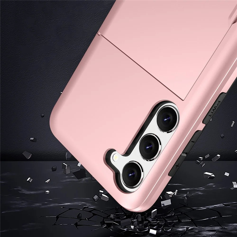 For Samsung Galaxy S23+ Mobile Phone Case TPU + PC Scratch-resistant Back Cover with Slide Card Holder - Rose Gold - 3