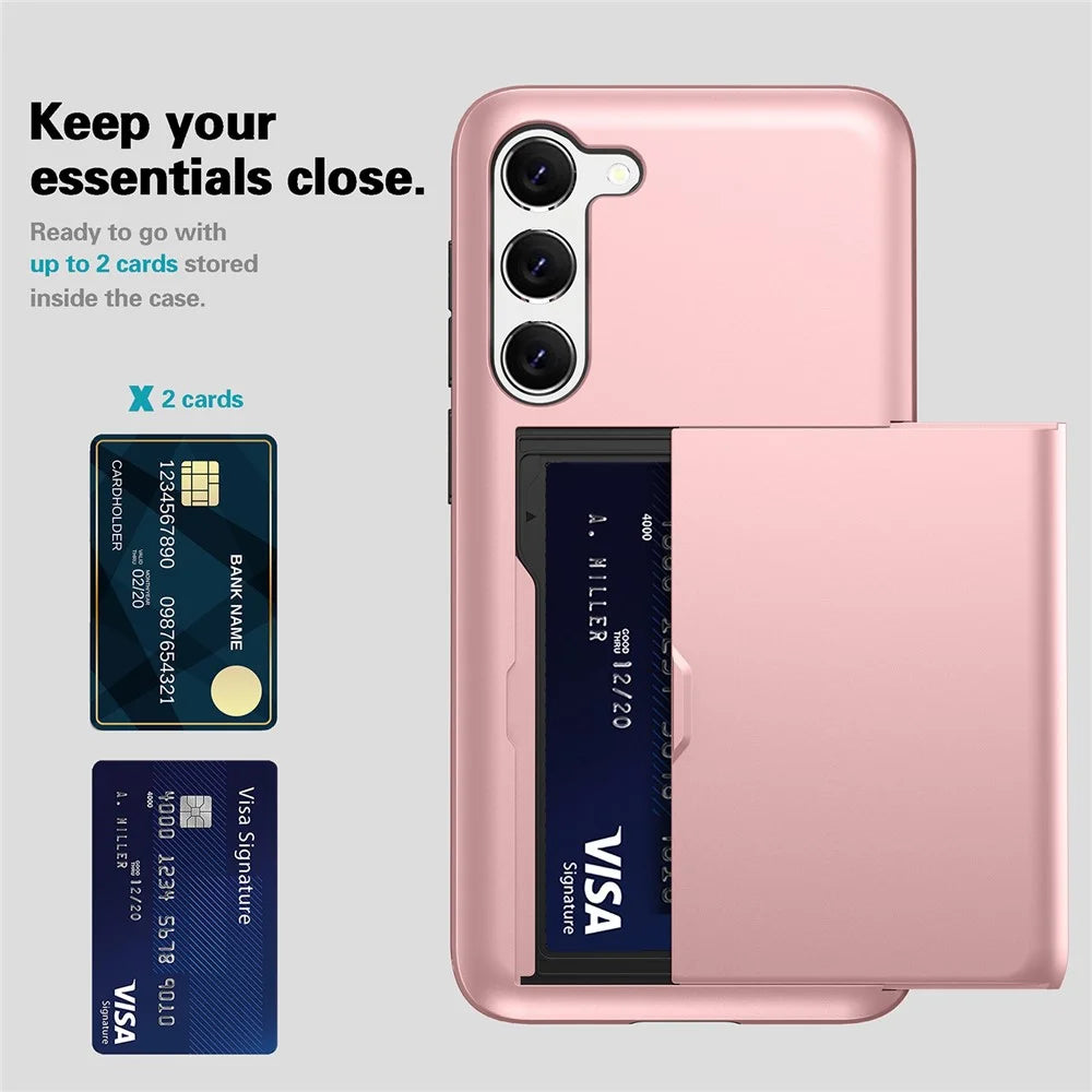 For Samsung Galaxy S23+ Mobile Phone Case TPU + PC Scratch-resistant Back Cover with Slide Card Holder - Rose Gold - 5