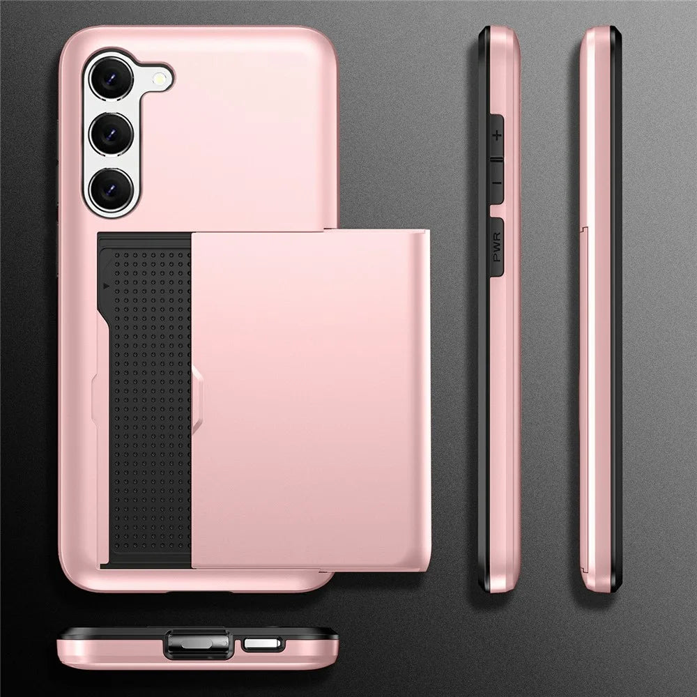 For Samsung Galaxy S23+ Mobile Phone Case TPU + PC Scratch-resistant Back Cover with Slide Card Holder - Rose Gold - 7