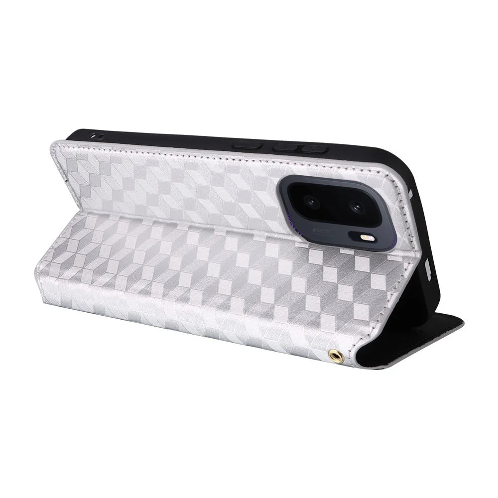 For OnePlus Ace 6 Ultra 5G Case Wallet Rhombus Imprinted PU Leather Phone Cover - Silver - 5