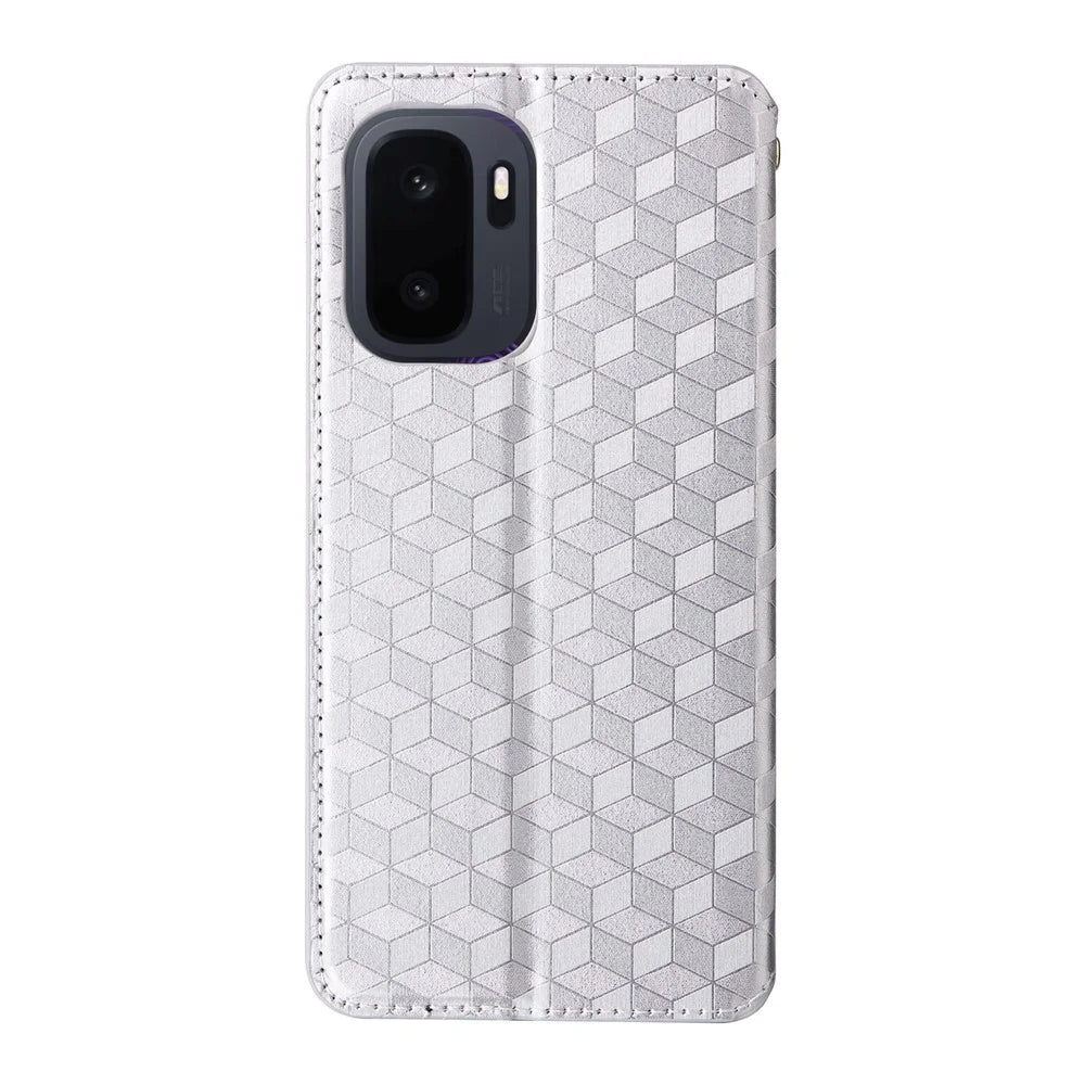 For OnePlus Ace 6 Ultra 5G Case Wallet Rhombus Imprinted PU Leather Phone Cover - Silver - 7