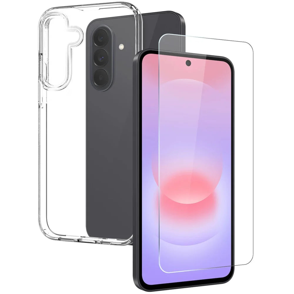 NORTHJO For Samsung Galaxy A27 5G Case Soft TPU Clear Phone Cover with Tempered Glass Screen Protector - Transparent - 1