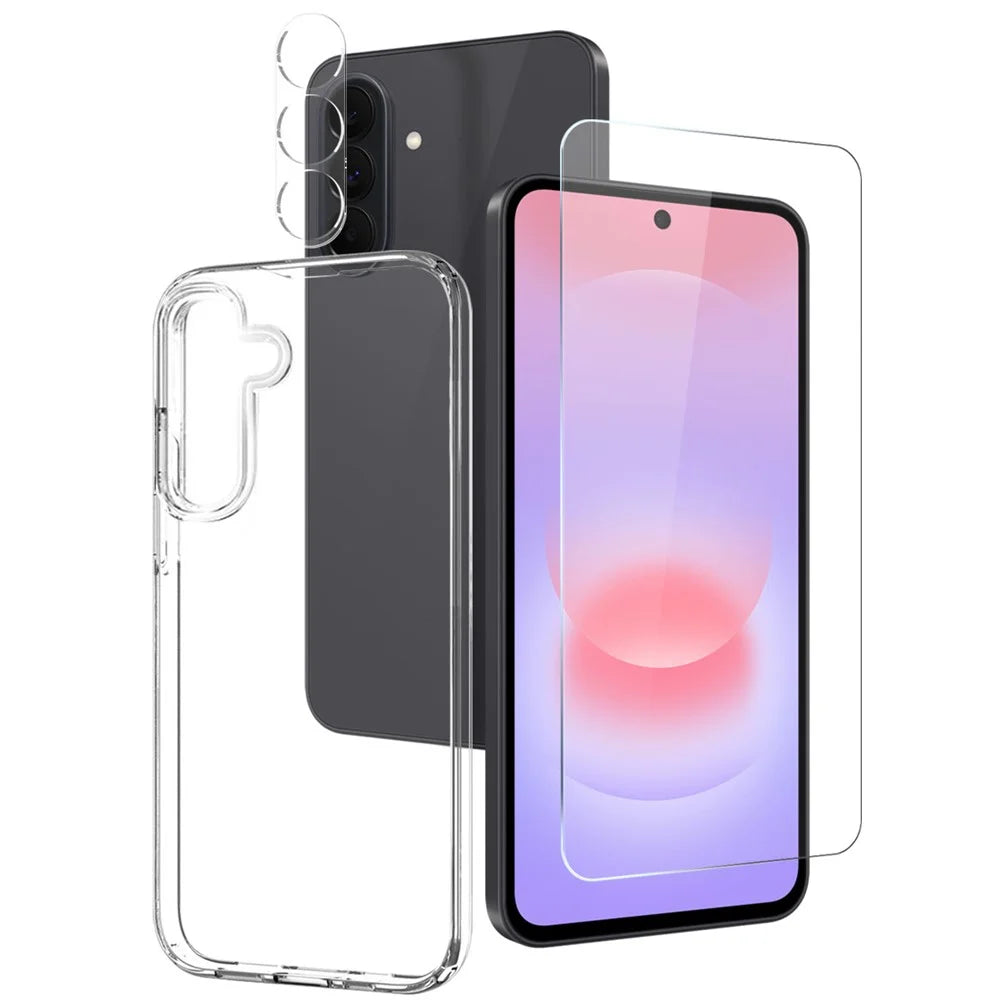 NORTHJO For Samsung Galaxy A27 5G TPU Phone Case Set with Front Screen Protector + Lens Film - Transparent - 1
