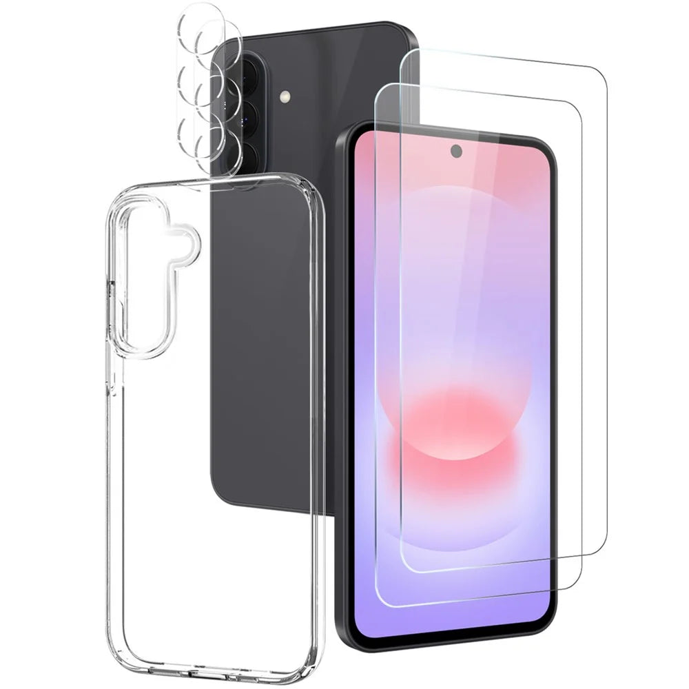 NORTHJO For Samsung Galaxy A27 5G TPU Phone Case with 2Pcs Front Screen Protector + 2Pcs Lens Film - Transparent - 1
