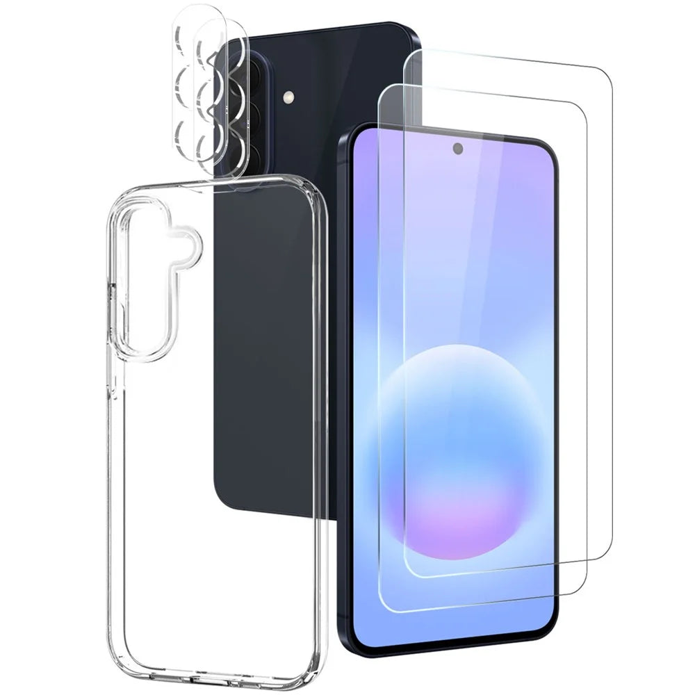 NORTHJO For Samsung Galaxy A57 5G TPU Phone Case with 2Pcs Front Screen Protector + 2Pcs Lens Film - Transparent - 1