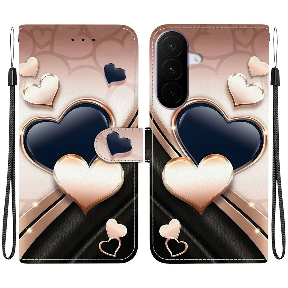 For Samsung Galaxy A27 5G Leather Case Stand Wallet Pattern Printing Phone Cover with Wrist Strap - Love - 1