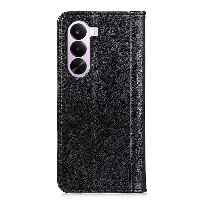 For OnePlus Nord CE6 Lite 5G  /  Realme P4x 5G Stand Case Split Leather Litchi Texture Wallet Phone Cover - Black - 7