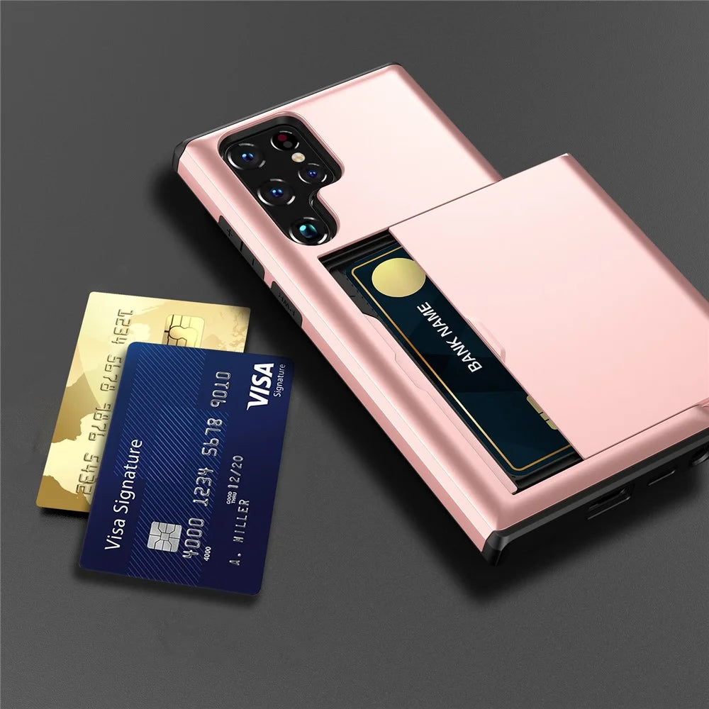 For Samsung Galaxy S23 Ultra Drop-proof Phone Case TPU + PC Mobile Phone Back Cover with Slide Card Holder - 6