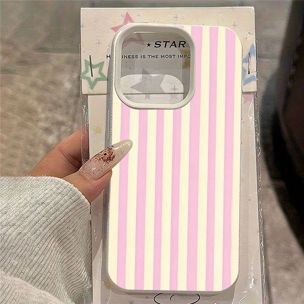 For iPhone 11 Pro Max Case Vertical Stripe TPU Slim Protective Phone Cover - Yellow + Pink - 4