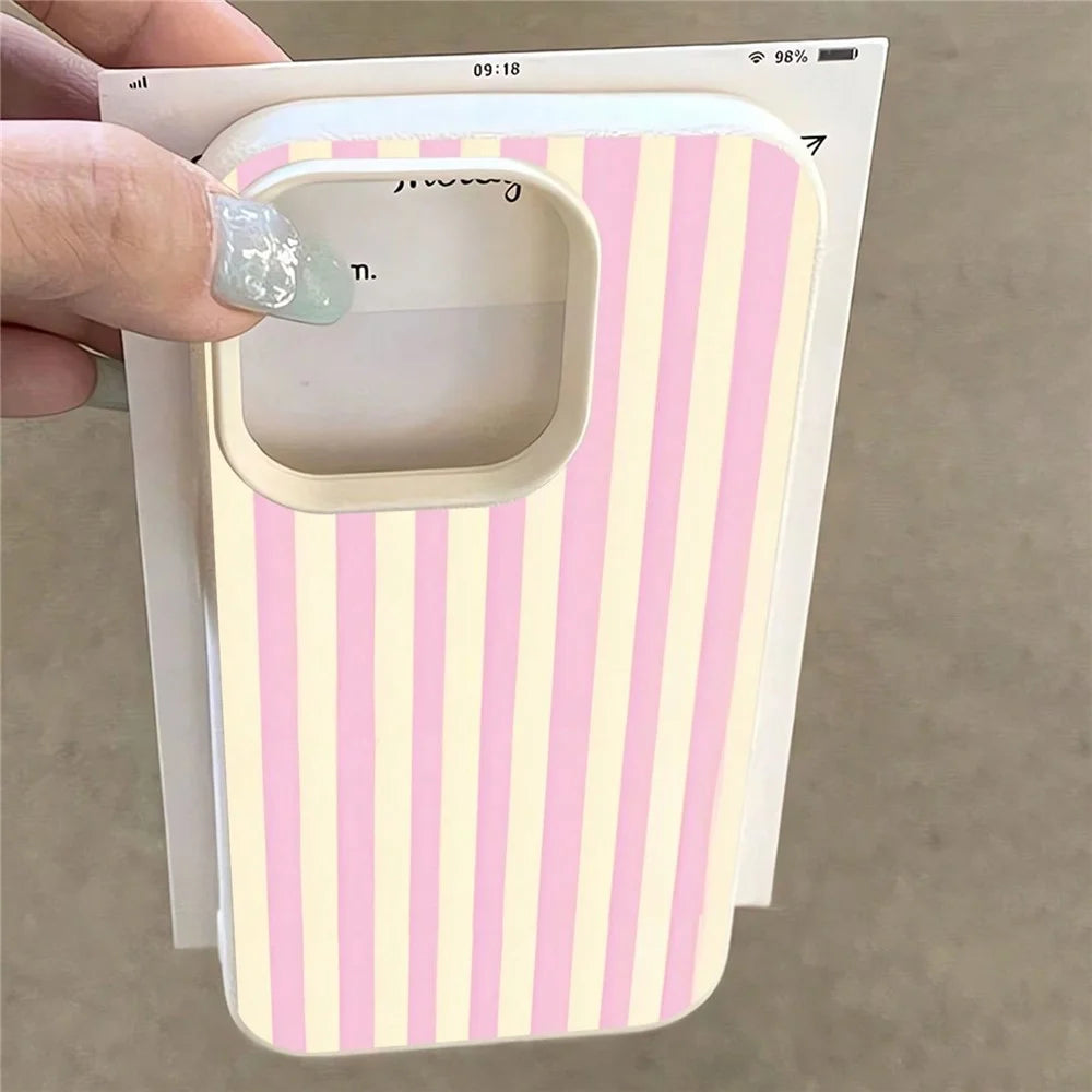 For iPhone 11 Case Vertical Stripe TPU Slim Protective Phone Cover - Yellow + Pink - 3