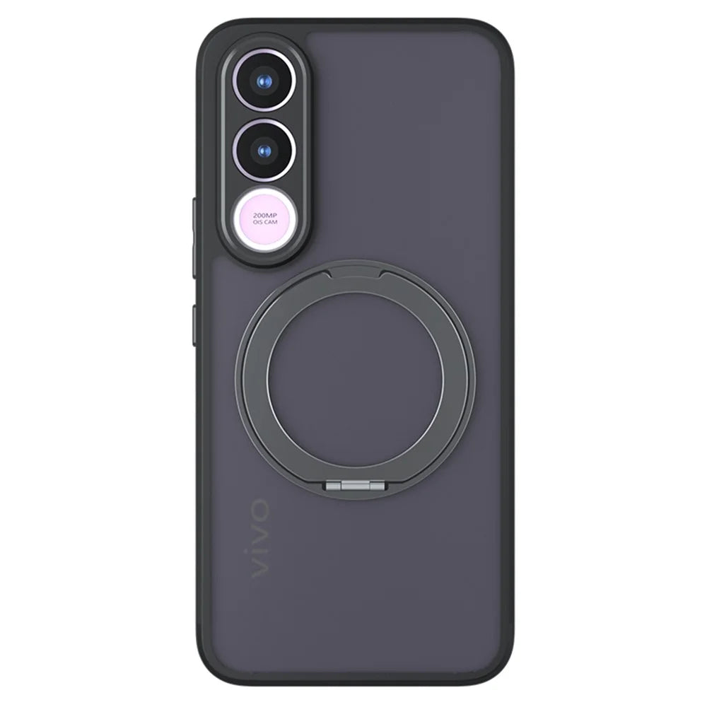 For vivo V70 FE 5G Matte Skin-touch Magnetic Case 360° Rotating Kickstand Shockproof TPU + PC Phone Cover - Transparent Black - 2