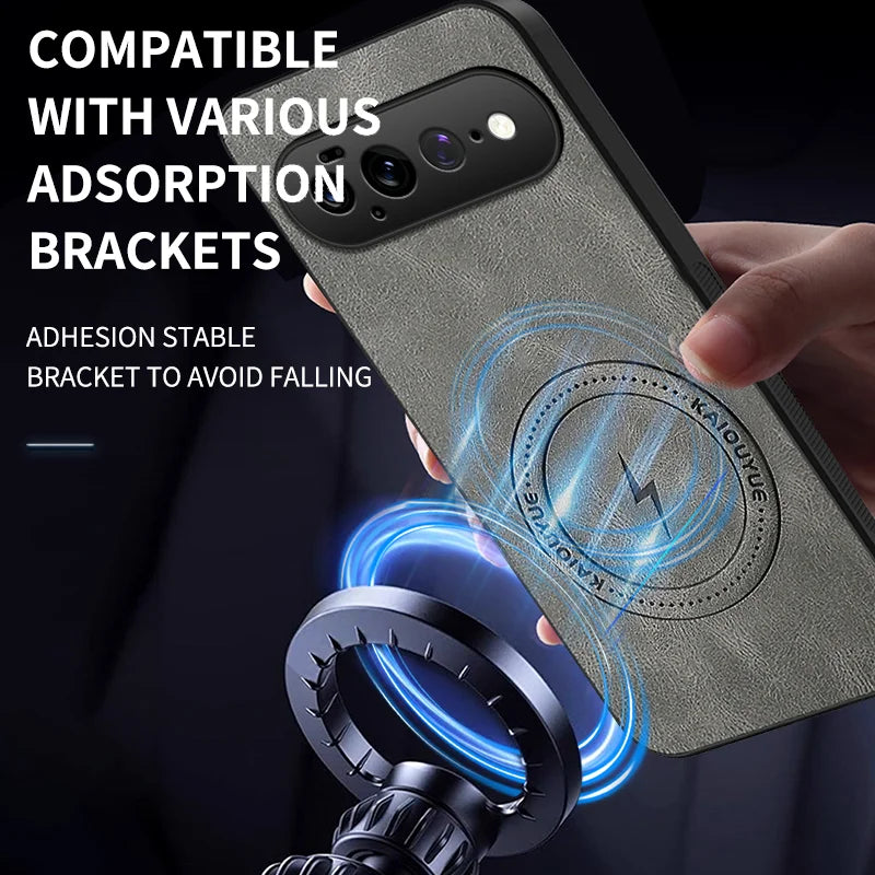 WANLONFENG for Google Pixel 11 Pro XL SD1 Series Magnetic Case Nappa Texture PC TPU Phone Cover - Grey - 6