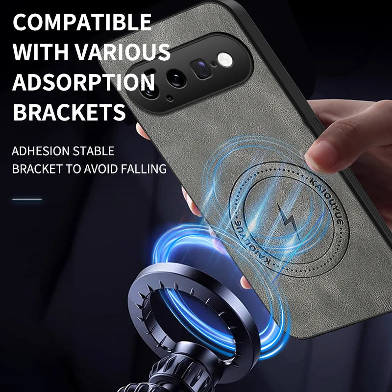 WANLONFENG for Google Pixel 11 SD1 Series Magnetic Case Nappa Texture PC TPU Phone Cover - Grey - 6