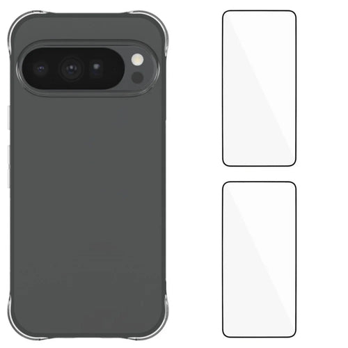 WANLONFENG for Google Pixel 11 Pro XL Case with 2Pcs Tempered Glass Films  WL2 Series  2.0mm TPU Phone Cover (Big Lens Hole) - Transparent - 1