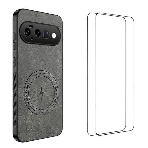 WANLONFENG for Google Pixel 11 SD Series Magnetic Case Nappa Texture PC TPU Phone Cover with 2Pcs Screen Film - Grey - 1