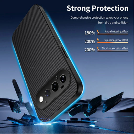 WANLONFENG for Google Pixel 11 Pro TQ1 Series Magnetic Case Carbon Fiber Texture PC TPU Phone Cover with 2Pcs Screen Films - Black - 2