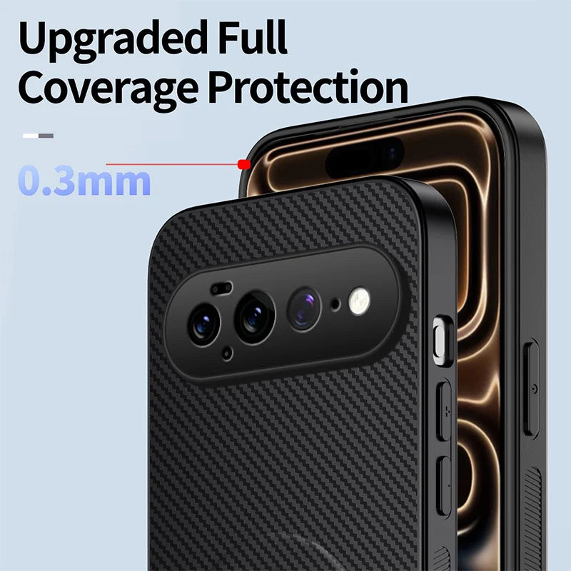 WANLONFENG for Google Pixel 11 Pro XL QT1 Series Magnetic Case with 2Pcs Tempered Glass Films Kickstand Carbon Fiber Texture PC TPU Phone Cover - Black - 5