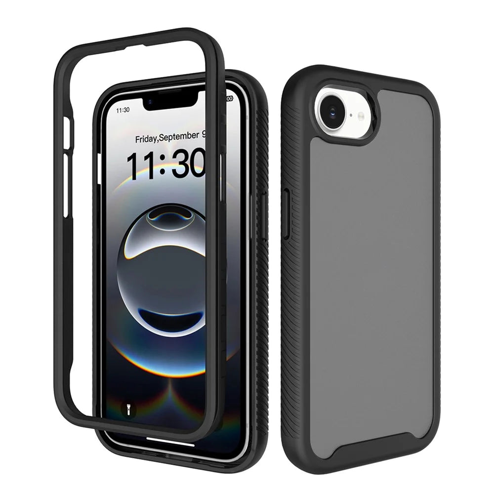For iPhone 17e / 16e Case Translucent Matte Anti-Fingerprint PC + TPU 2 in 1 Phone Protective Cover - Black - 1