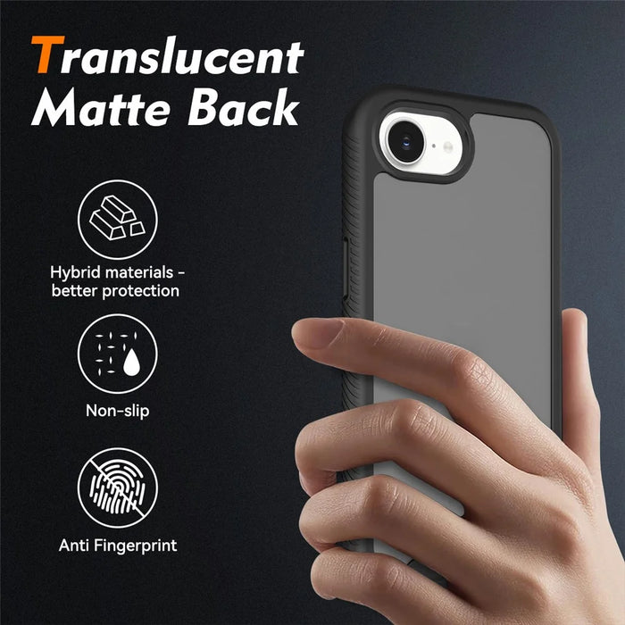 For iPhone 17e / 16e Case Translucent Matte Anti-Fingerprint PC + TPU 2 in 1 Phone Protective Cover - Black - 2