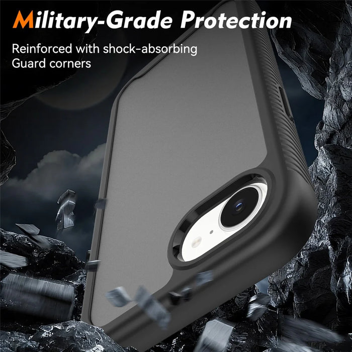 For iPhone 17e / 16e Case Translucent Matte Anti-Fingerprint PC + TPU 2 in 1 Phone Protective Cover - Black - 3