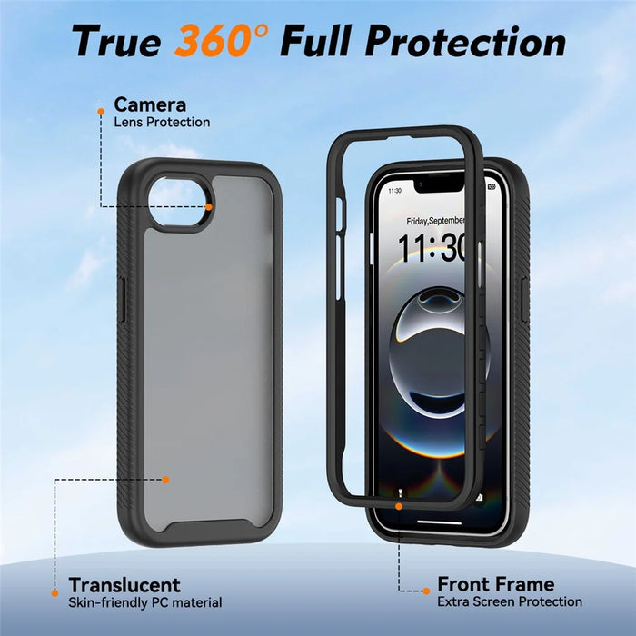 For iPhone 17e / 16e Case Translucent Matte Anti-Fingerprint PC + TPU 2 in 1 Phone Protective Cover - Black - 4