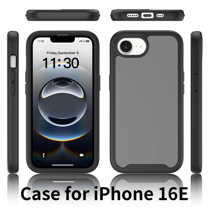 For iPhone 17e / 16e Case Translucent Matte Anti-Fingerprint PC + TPU 2 in 1 Phone Protective Cover - Black - 6