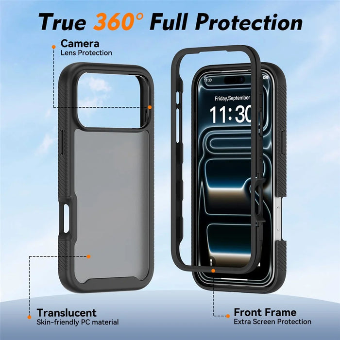 For iPhone 18 Pro Max / 17 Pro Max Case Translucent Matte Anti-Fingerprint PC + TPU 2 in 1 Phone Protective Cover - Black - 4