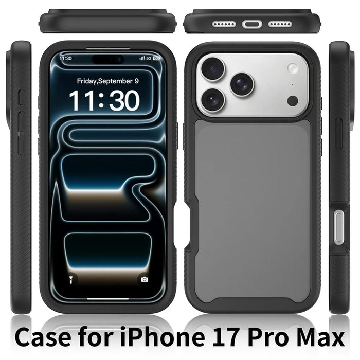 For iPhone 18 Pro Max / 17 Pro Max Case Translucent Matte Anti-Fingerprint PC + TPU 2 in 1 Phone Protective Cover - Black - 6