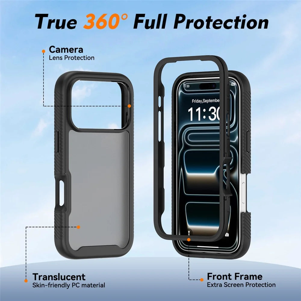 For iPhone 18 Pro / 17 Pro Case Translucent Matte Anti-Fingerprint PC + TPU 2 in 1 Phone Protective Cover - Black - 4