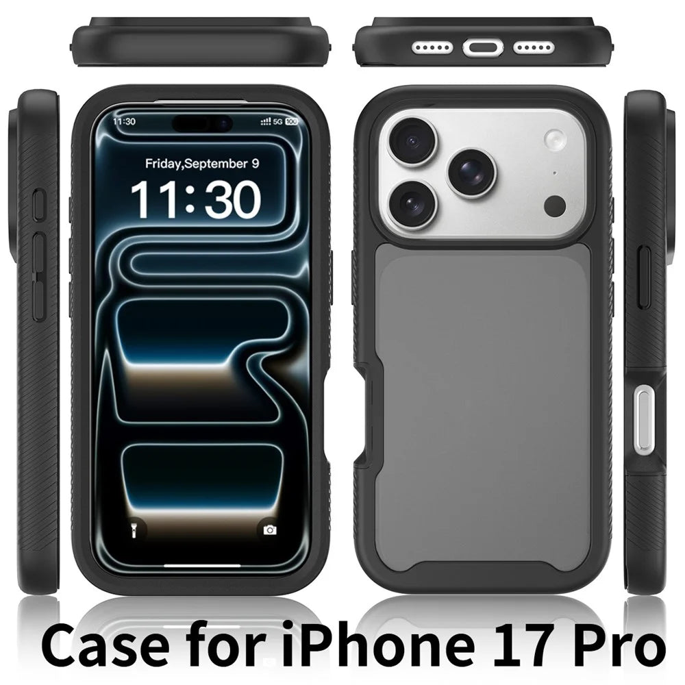 For iPhone 18 Pro / 17 Pro Case Translucent Matte Anti-Fingerprint PC + TPU 2 in 1 Phone Protective Cover - Black - 6