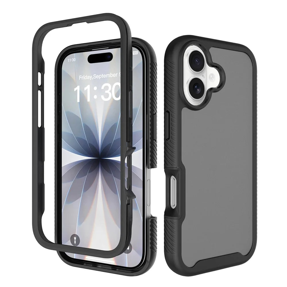For iPhone 17 Case Translucent Matte Anti-Fingerprint PC + TPU 2 in 1 Phone Protective Cover - Black - 1
