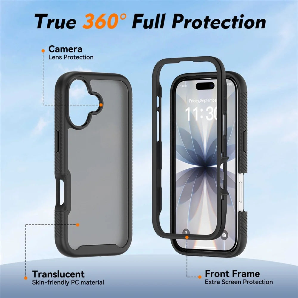 For iPhone 17 Case Translucent Matte Anti-Fingerprint PC + TPU 2 in 1 Phone Protective Cover - Black - 4