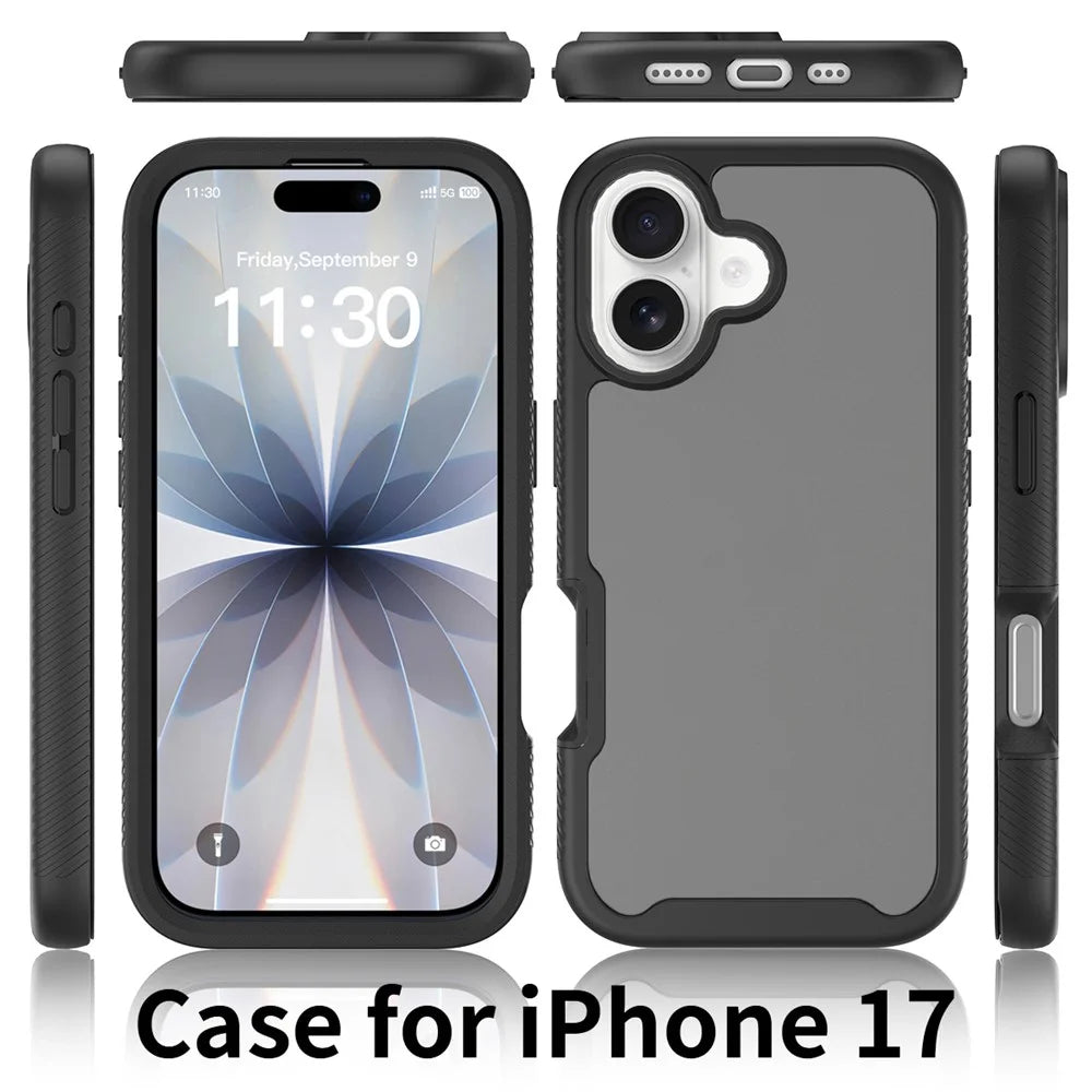 For iPhone 17 Case Translucent Matte Anti-Fingerprint PC + TPU 2 in 1 Phone Protective Cover - Black - 6