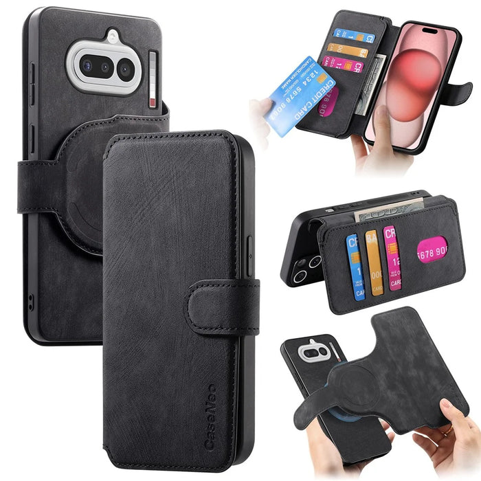 CASENEO MW-03 for Nothing Phone (4a) Magnetic Case Detachable Leather Phone Wallet Cover - Black - 1