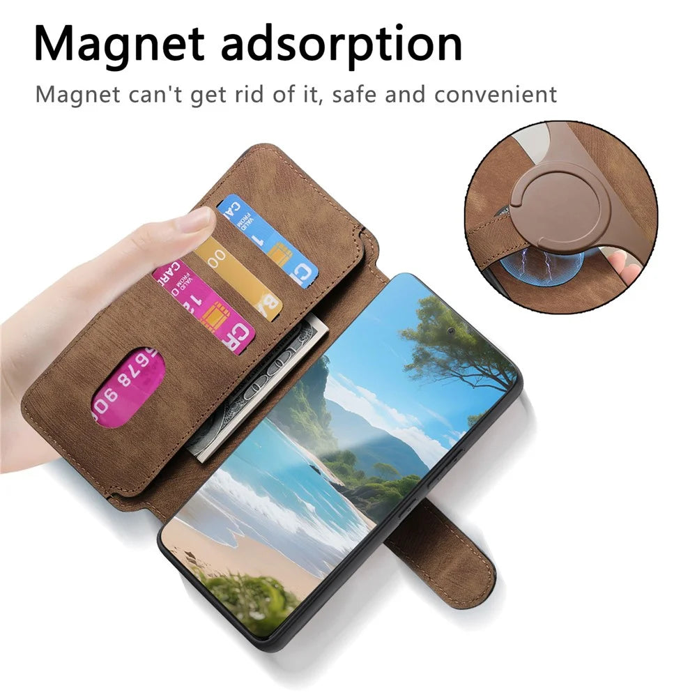 CASENEO MW-03 for Realme GT 8 Pro 5G Magnetic Case Detachable Leather Phone Wallet Cover - Brown - 5