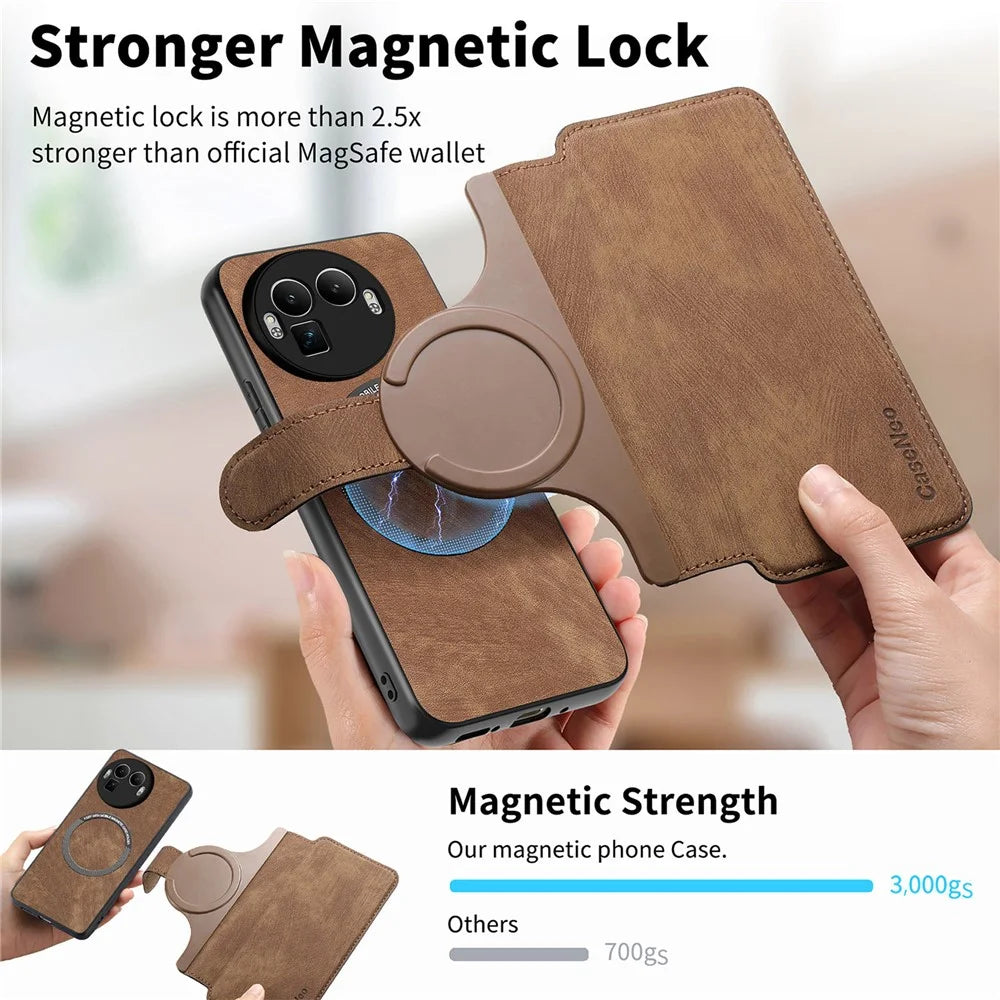 CASENEO MW-03 for Realme GT 8 Pro 5G Magnetic Case Detachable Leather Phone Wallet Cover - Brown - 6