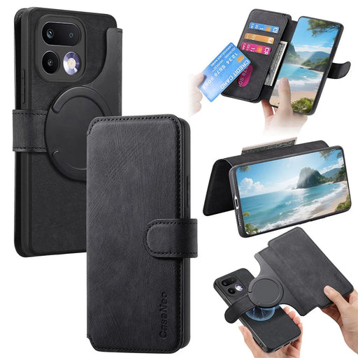 CASENEO MW-03 for Realme 16 Pro+ 5G Magnetic Case Detachable Leather Phone Wallet Cover - Black - 1
