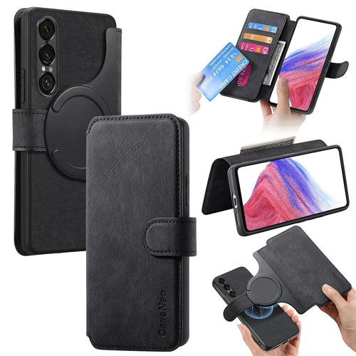 CASENEO MW-03 for Sony Xperia 1 VII Magnetic Case Detachable Leather Phone Wallet Cover - Black - 1